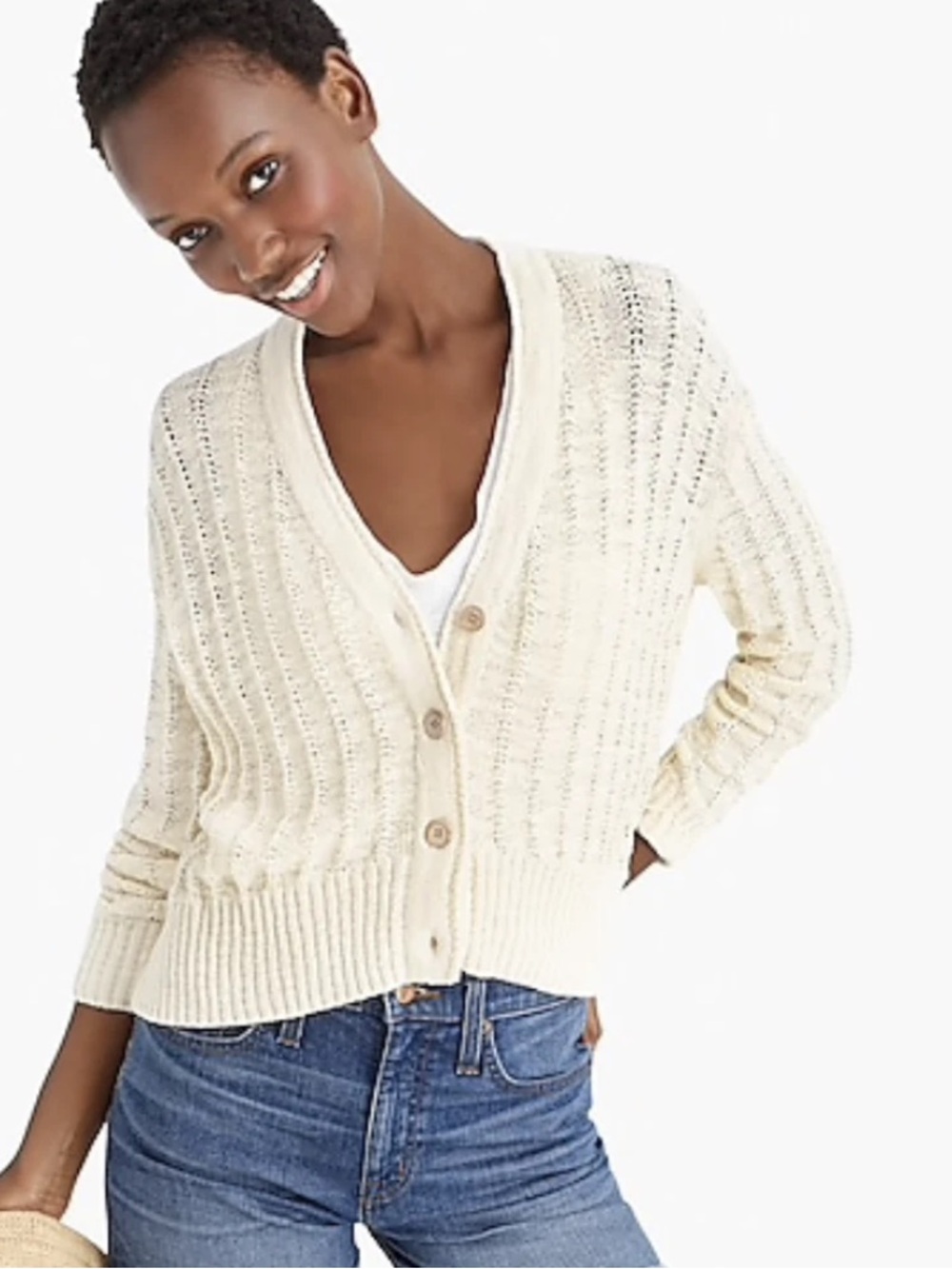 J. Crew Point Sur Textured Oversized V-Neck Cardigan Sweater Size XXS